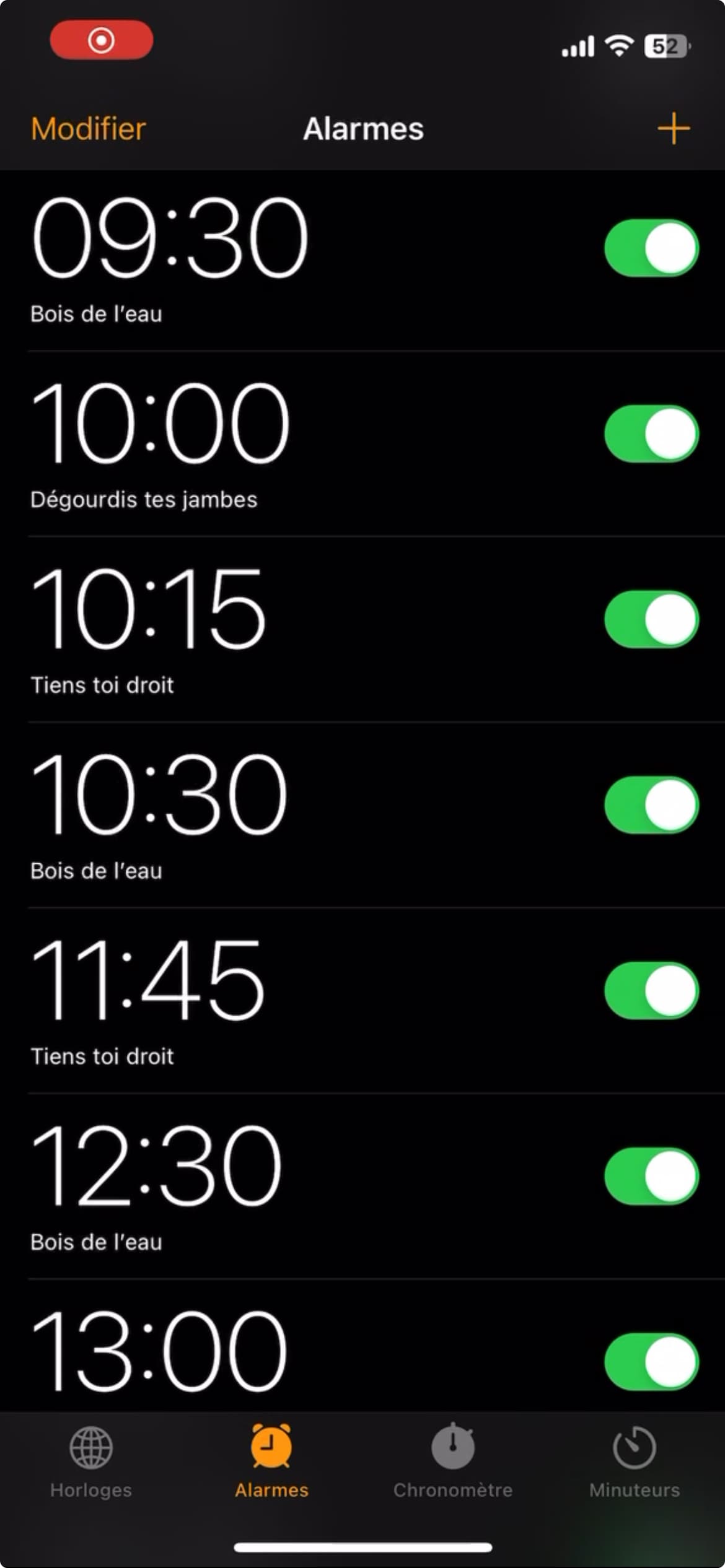 Reminders screen